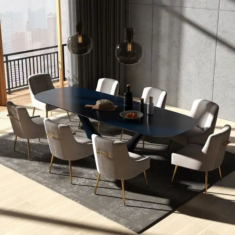 Velvet Tufted Dining Chairs Set of 8 - Gold Accent