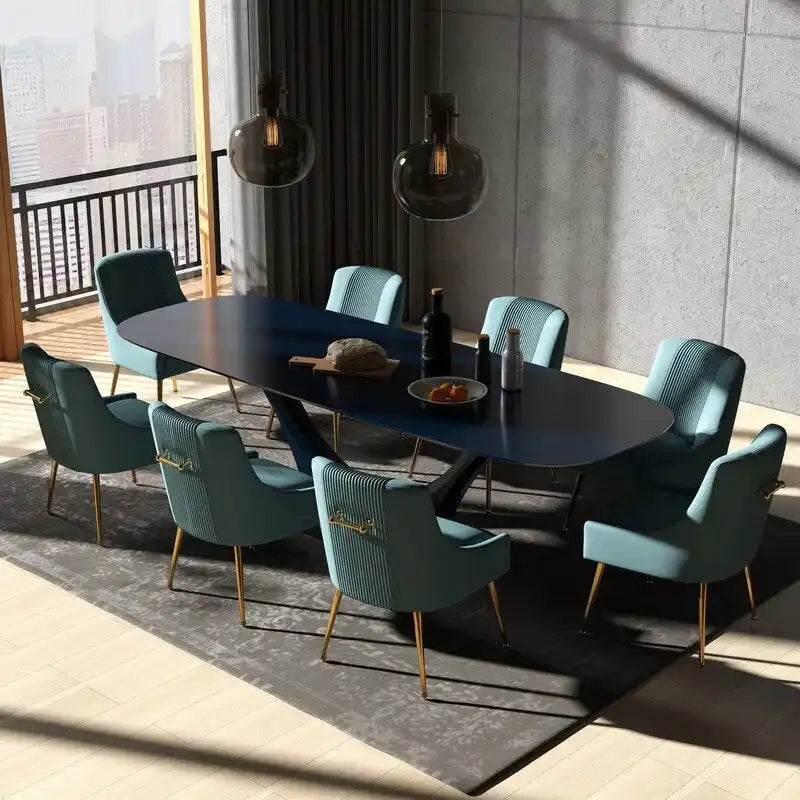 Velvet Tufted Dining Chairs Set of 8 - Gold Accent