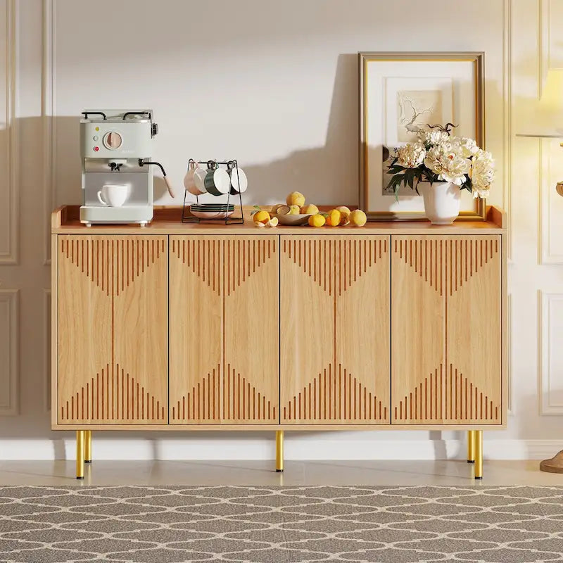 Double Sideboard Buffet Cabinet with Storage Shelf 4-Door Cabinet for Living Room and Kitchen