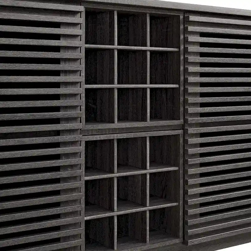 Oak Mid-Century Bar Cabinet with 18-Bottle Wine Rack