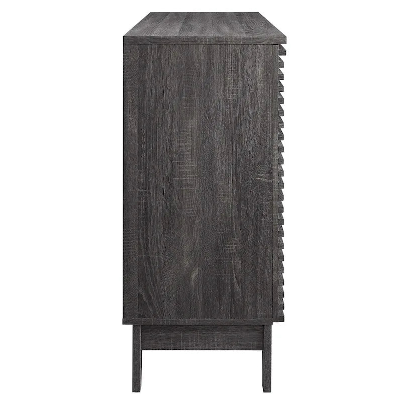 Oak Mid-Century Bar Cabinet with 18-Bottle Wine Rack