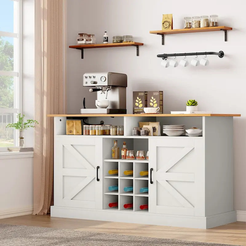 Coffee Bar Cabinet with Floating Shelf - 15.75D x 52W x 34H