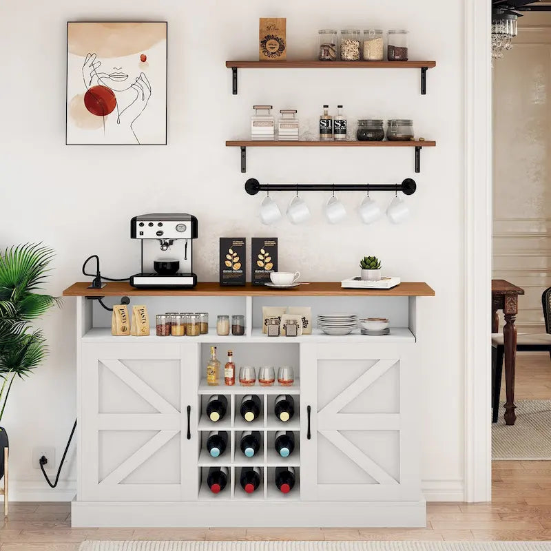 Coffee Bar Cabinet with Floating Shelf - 15.75D x 52W x 34H