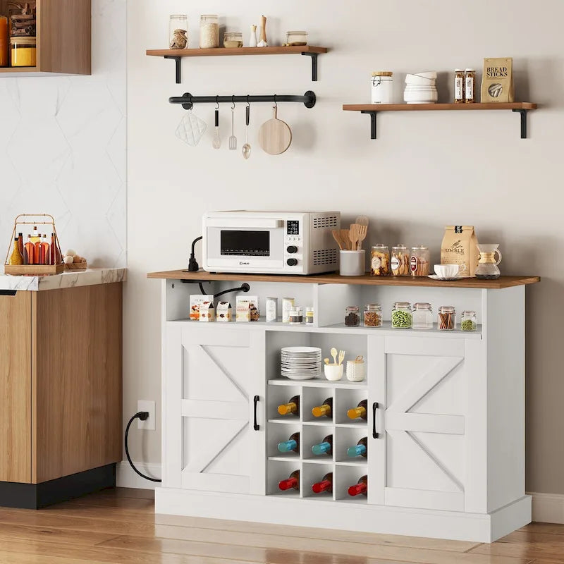 Coffee Bar Cabinet with Floating Shelf - 15.75D x 52W x 34H