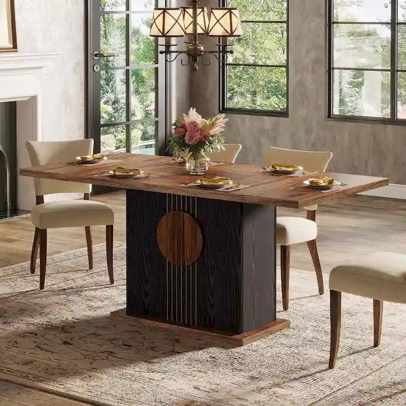 55 Dining Table with Rectangle Wood Top for Kitchen Dining Room-3