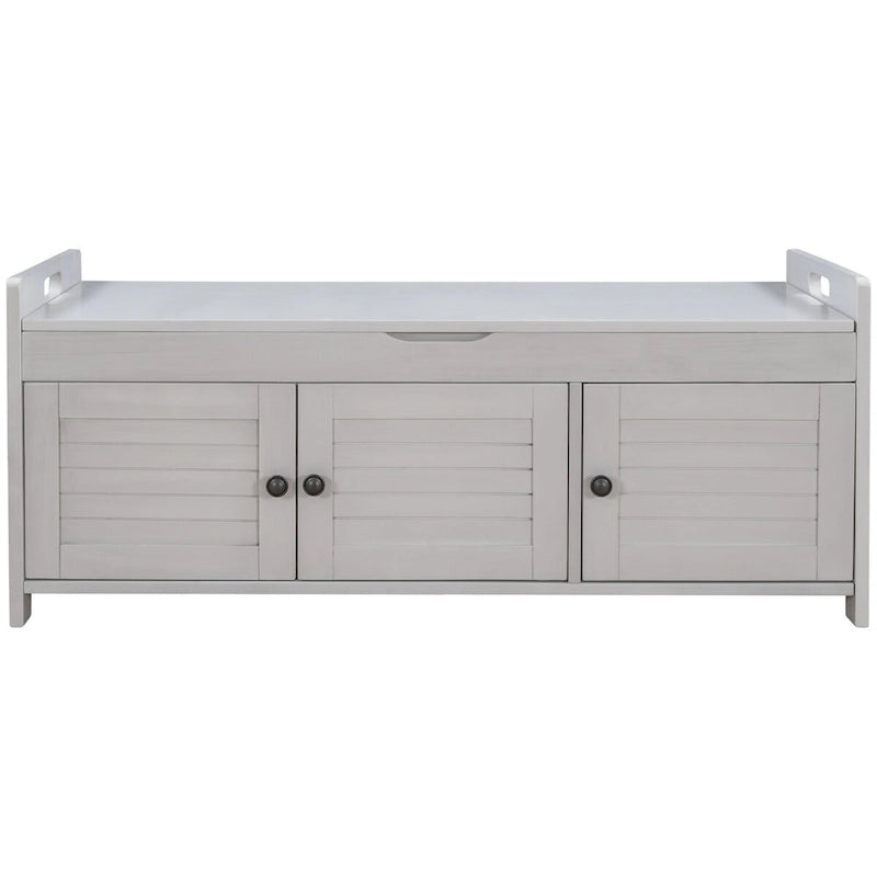 3 Doors Storage Bench with Removable Cushion and Hidden Storage Space-17