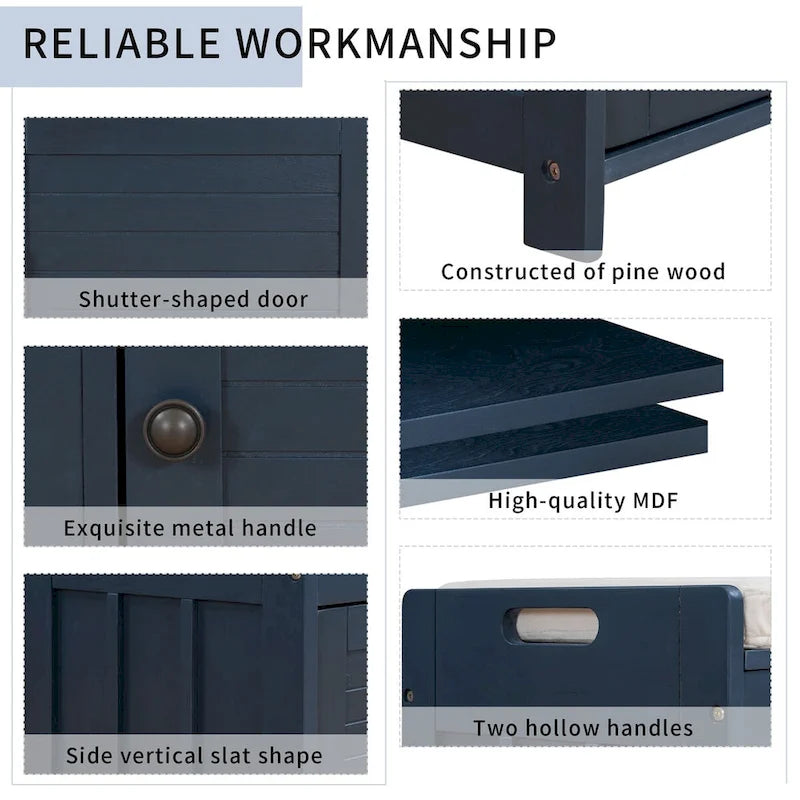 3 Doors Storage Bench with Removable Cushion and Hidden Storage Space-23