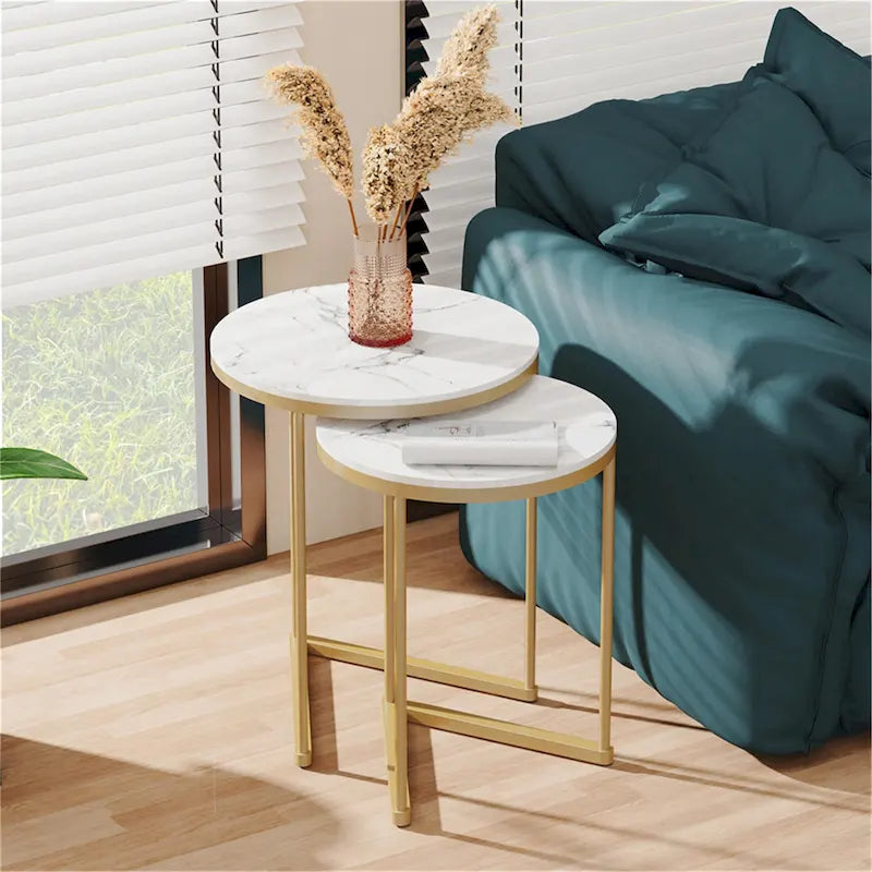 Set of 2 Round Nesting Coffee Side Table Modern Accent End Table-11