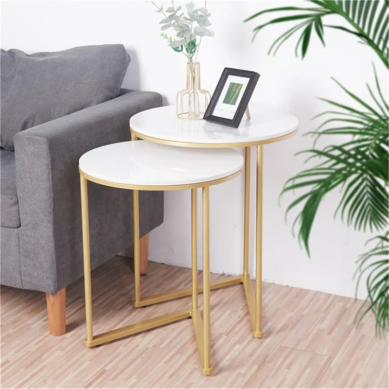 Set of 2 Round Nesting Coffee Side Table Modern Accent End Table-5