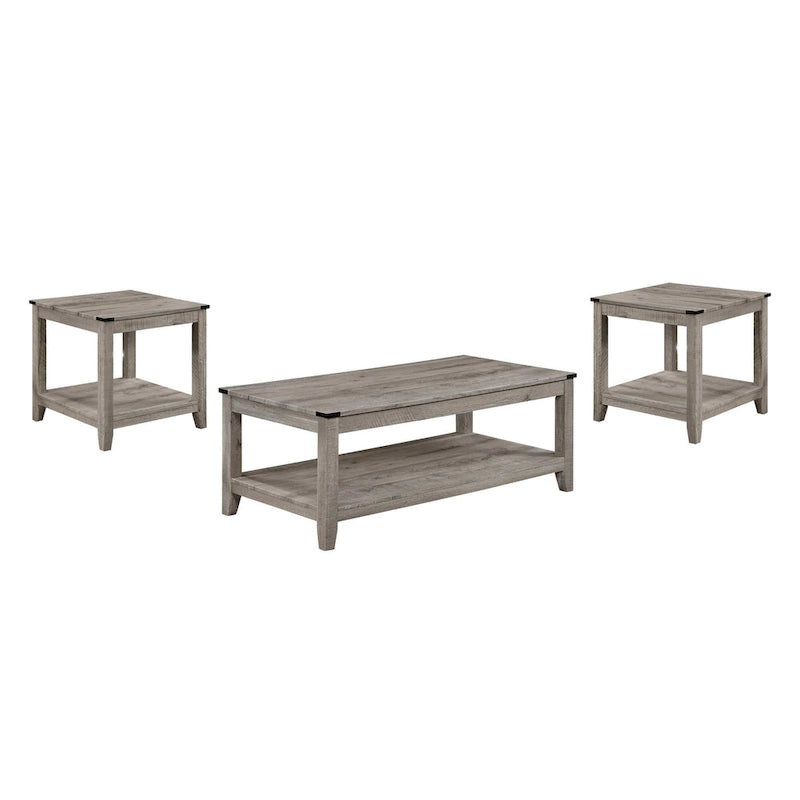 Beige Wood Coffee and End Table Set - 3 Piece Rectangular Living Room Tables