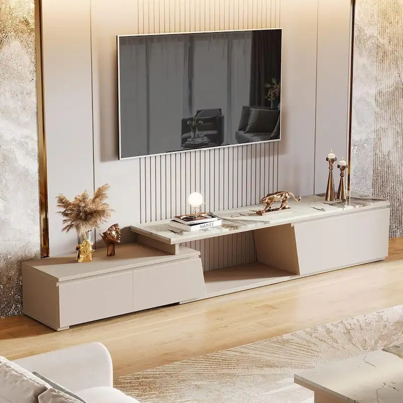 70.9 W - 105 W Extendable TV Stand, Extra Long Modern Entertainment Center with 3 Drawers-7