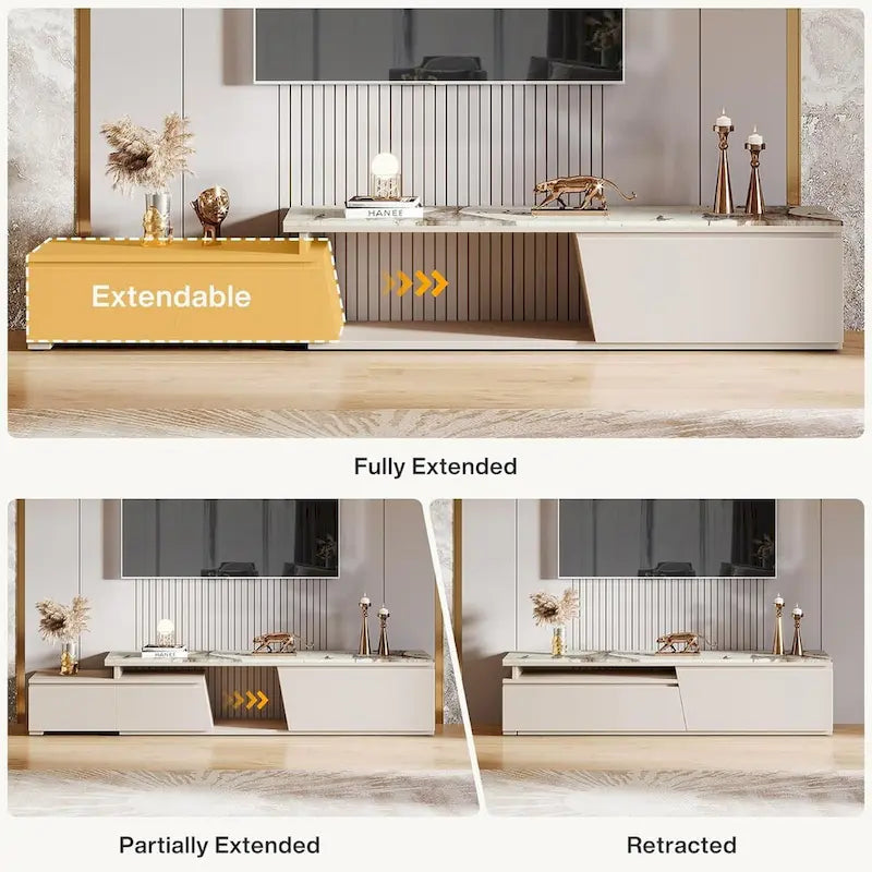 70.9 W - 105 W Extendable TV Stand, Extra Long Modern Entertainment Center with 3 Drawers-4