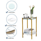 2 Tier Round Side Table with Tempered Glass Modern End Tables