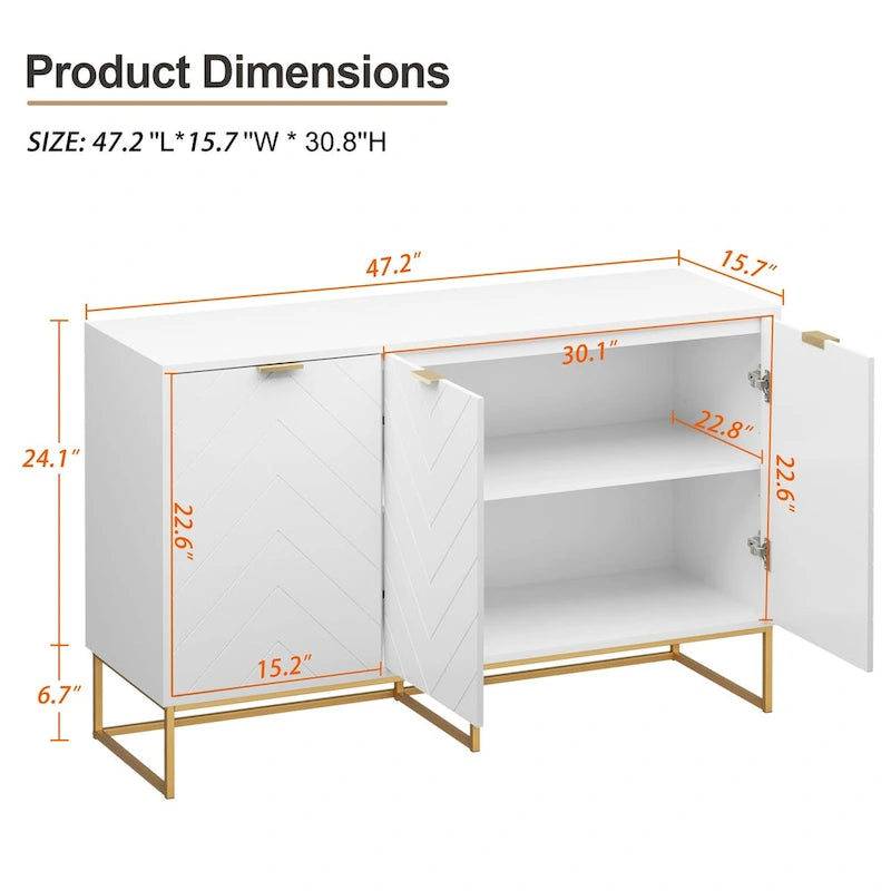 3 Doors Sideboard Buffet Cabinet with Storage Adjustable Shelf-8