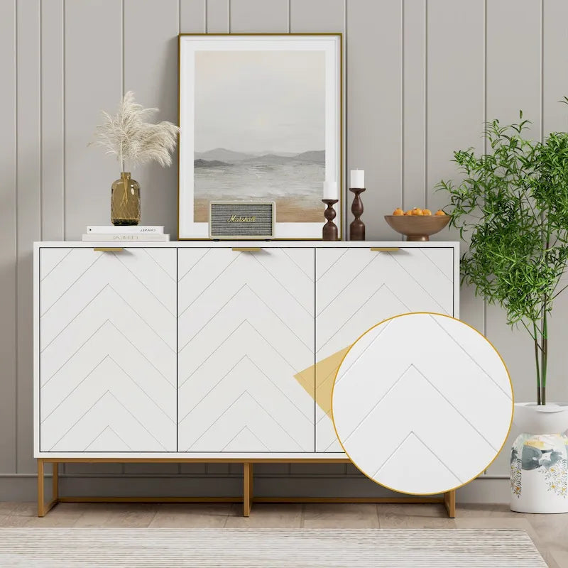 3 Doors Sideboard Buffet Cabinet with Storage Adjustable Shelf-9