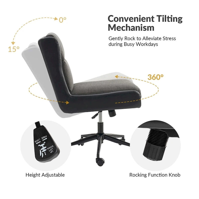 Swivel Office Chair with Removable Cushion - Ergonomic Tilting Desk Chair-14