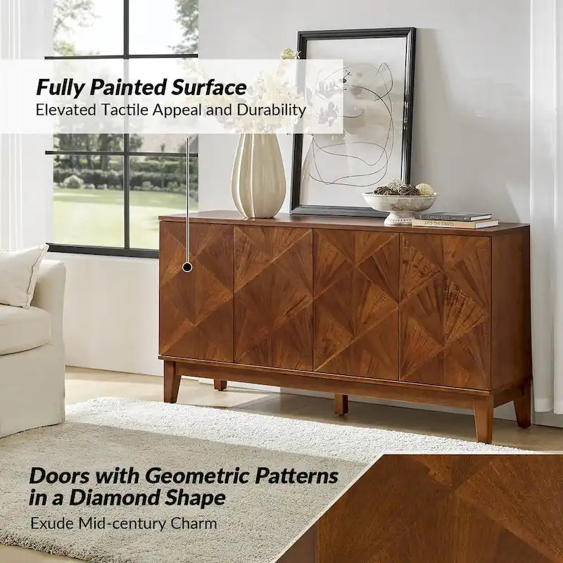 Geometric Patterned Sideboard 60" Wide with Adjustable Shelves