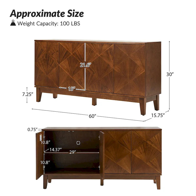 Geometric Patterned Sideboard 60" Wide with Adjustable Shelves-9
