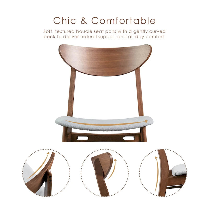 Walnut Mid-Century Dining Chairs with Grey Fabric Cushions (Set of 2)