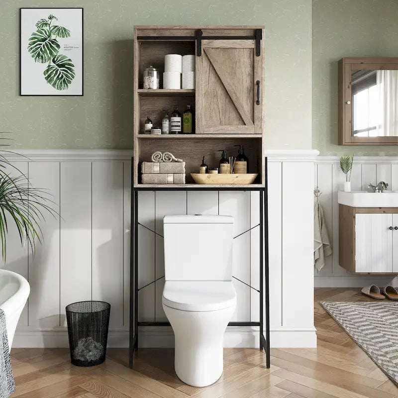 White Over-The-Toilet Storage Cabinet with Sliding Door-23