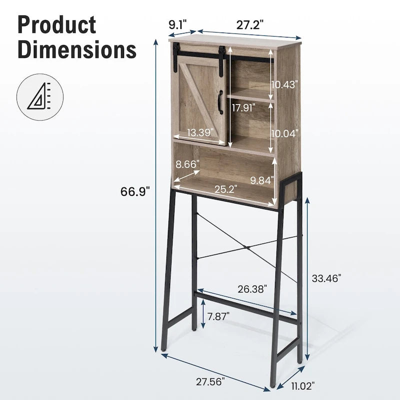 White Over-The-Toilet Storage Cabinet with Sliding Door-2