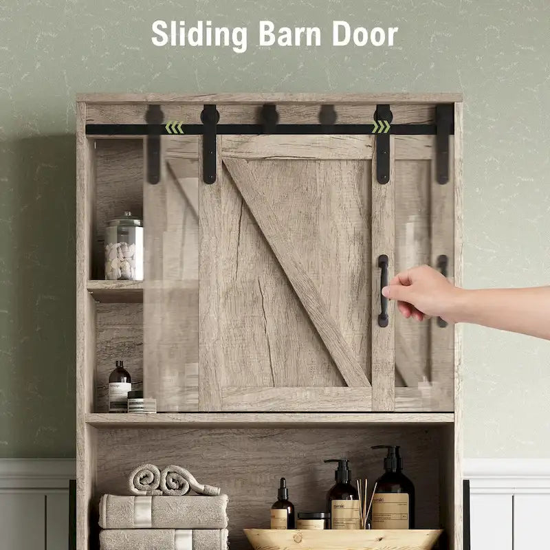 White Over-The-Toilet Storage Cabinet with Sliding Door-3