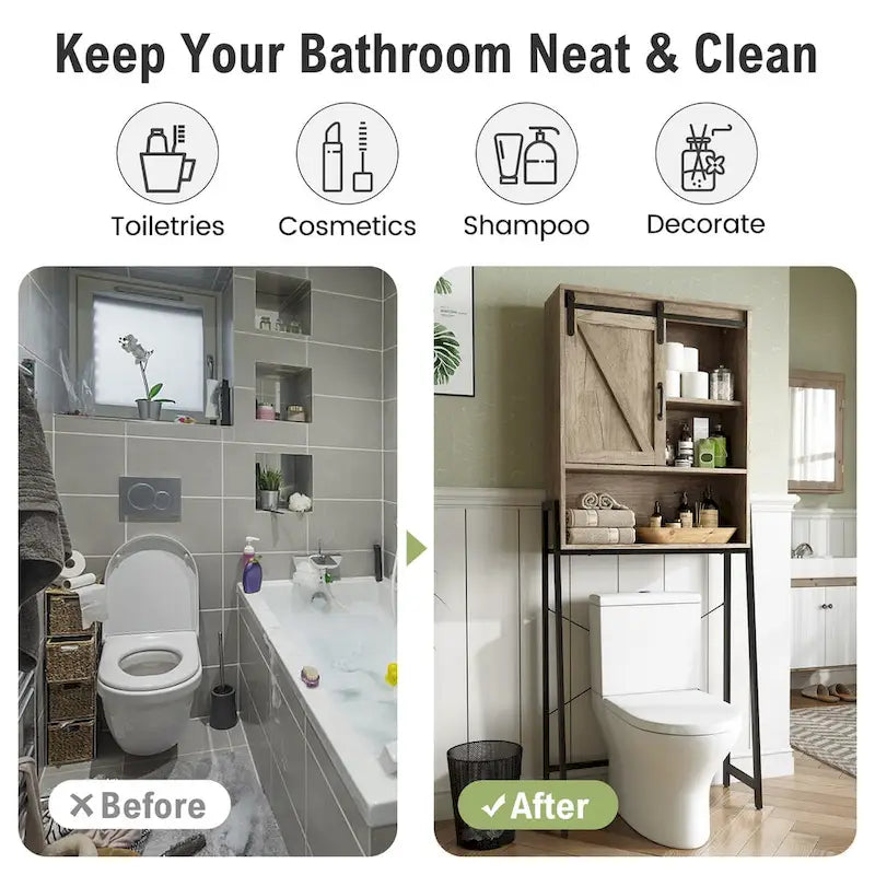 White Over-The-Toilet Storage Cabinet with Sliding Door-7