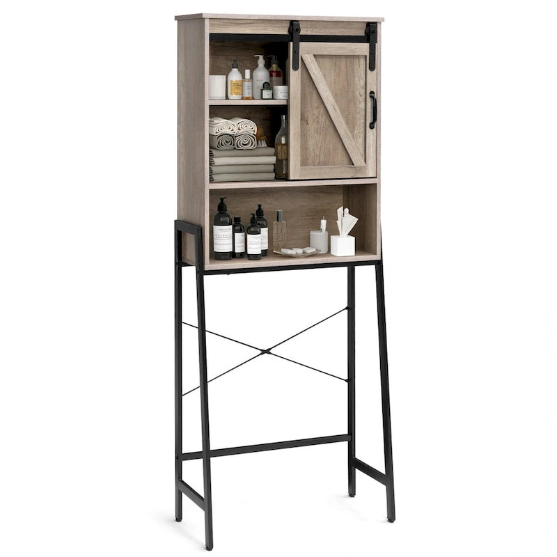 White Over-The-Toilet Storage Cabinet with Sliding Door-10