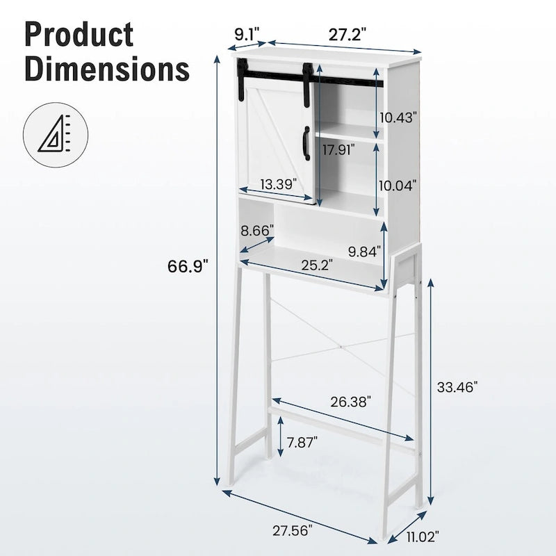White Over-The-Toilet Storage Cabinet with Sliding Door-13