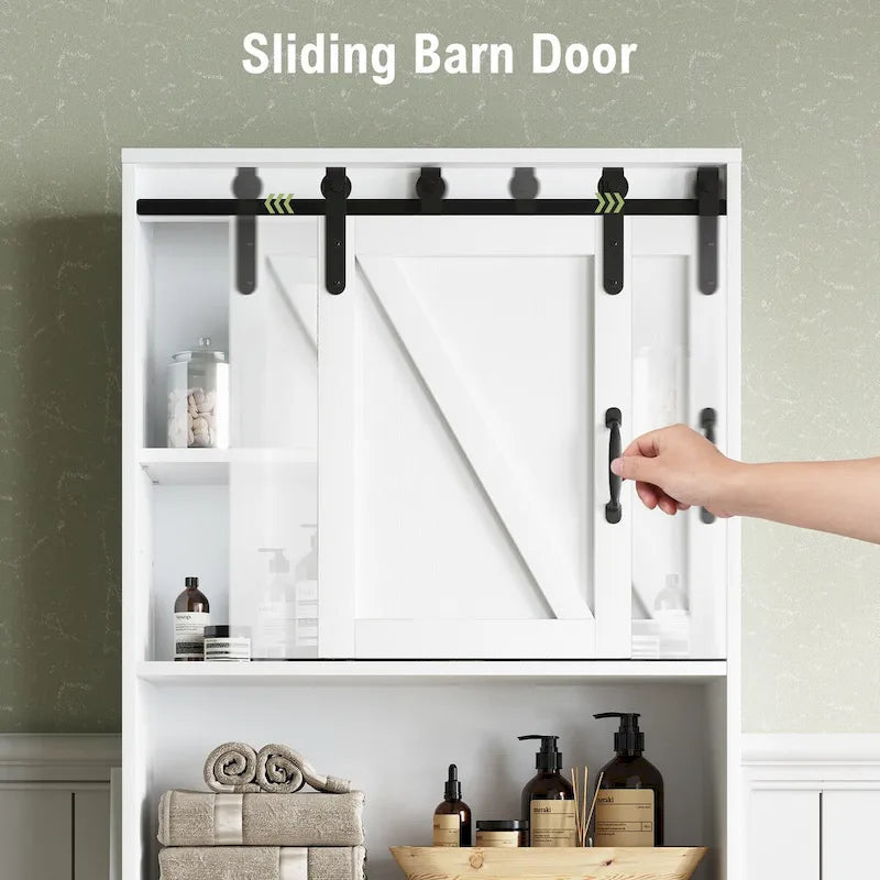 White Over-The-Toilet Storage Cabinet with Sliding Door-15