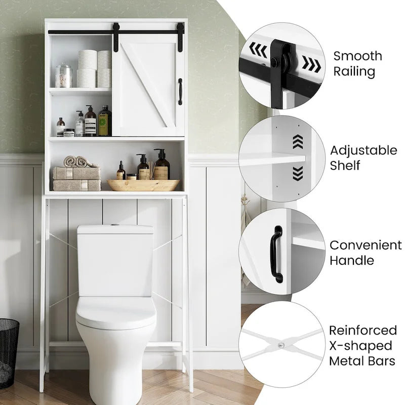 White Over-The-Toilet Storage Cabinet with Sliding Door-16