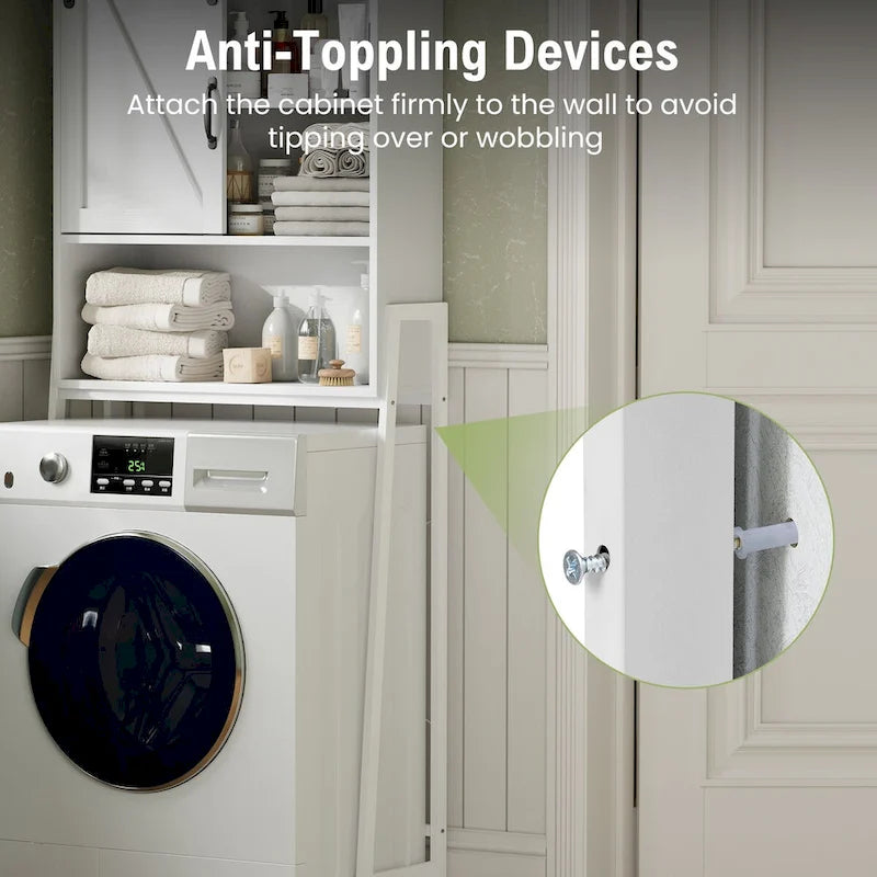 White Over-The-Toilet Storage Cabinet with Sliding Door-17