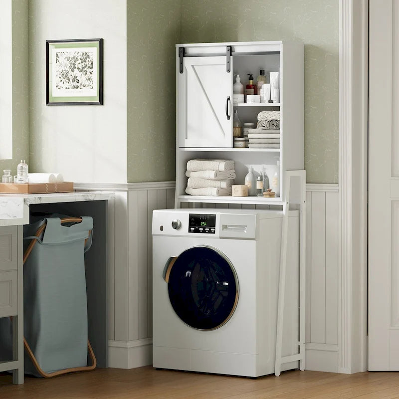 White Over-The-Toilet Storage Cabinet with Sliding Door-20