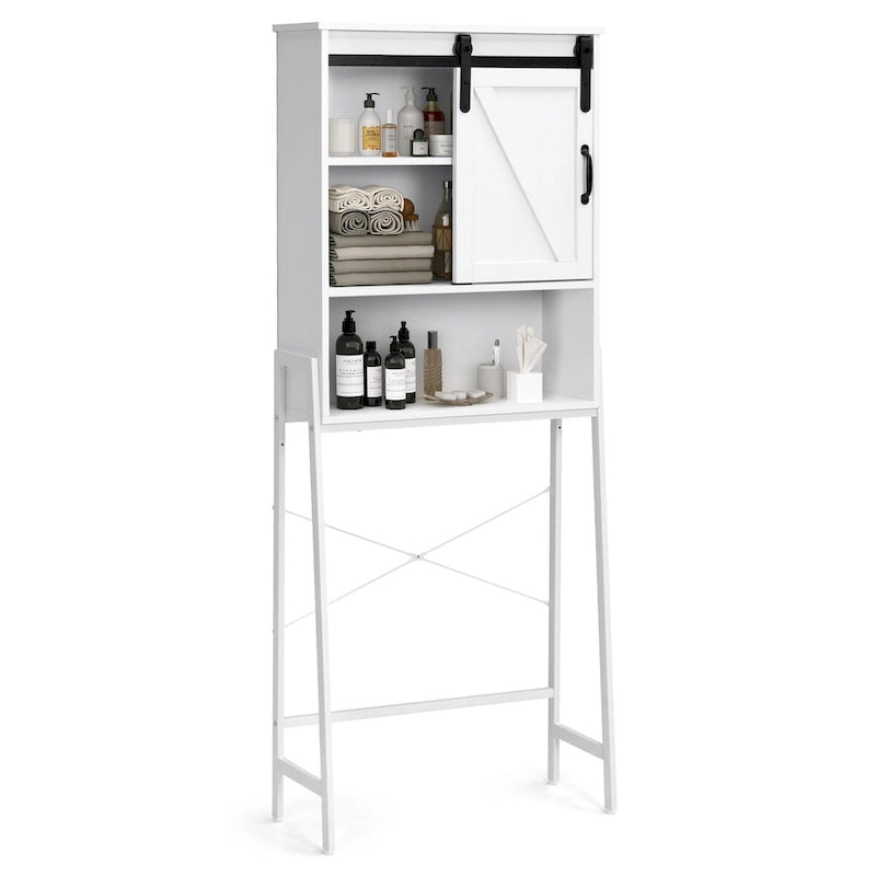 White Over-The-Toilet Storage Cabinet with Sliding Door-21