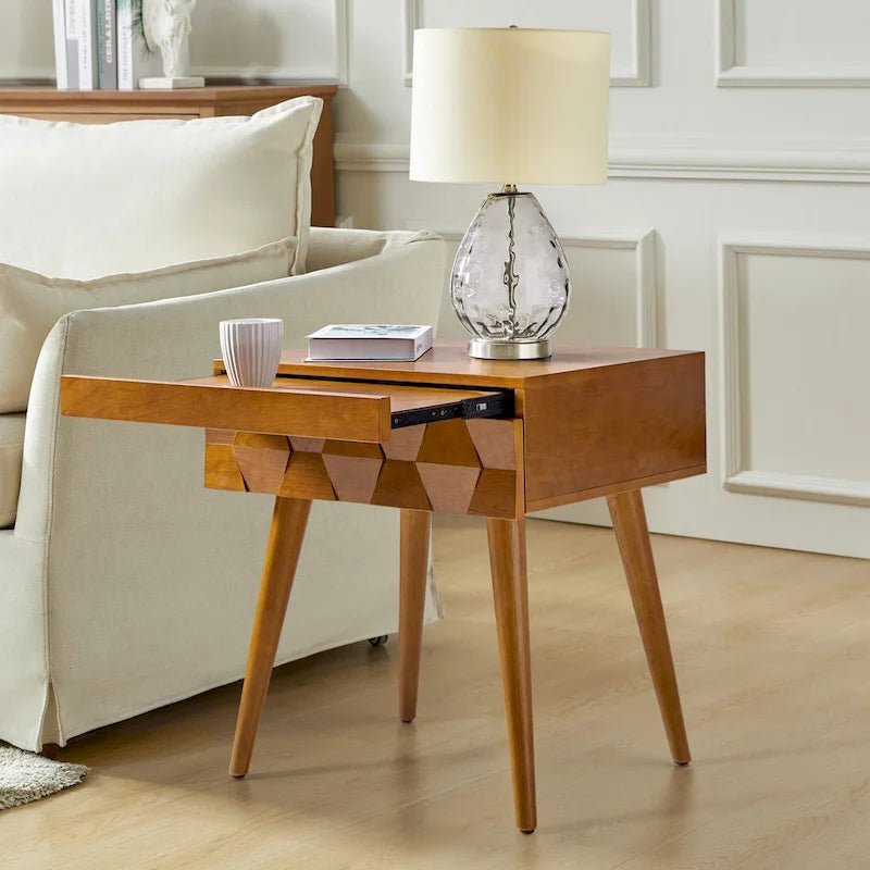 Mid-century modern style side table with charging function-3