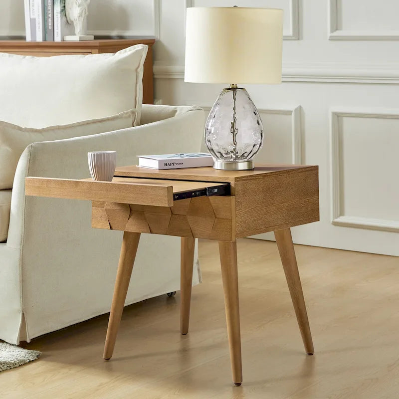 Mid-century modern style side table with charging function-6