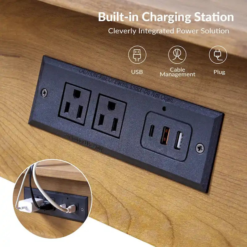 Mid-century modern style side table with charging function-8