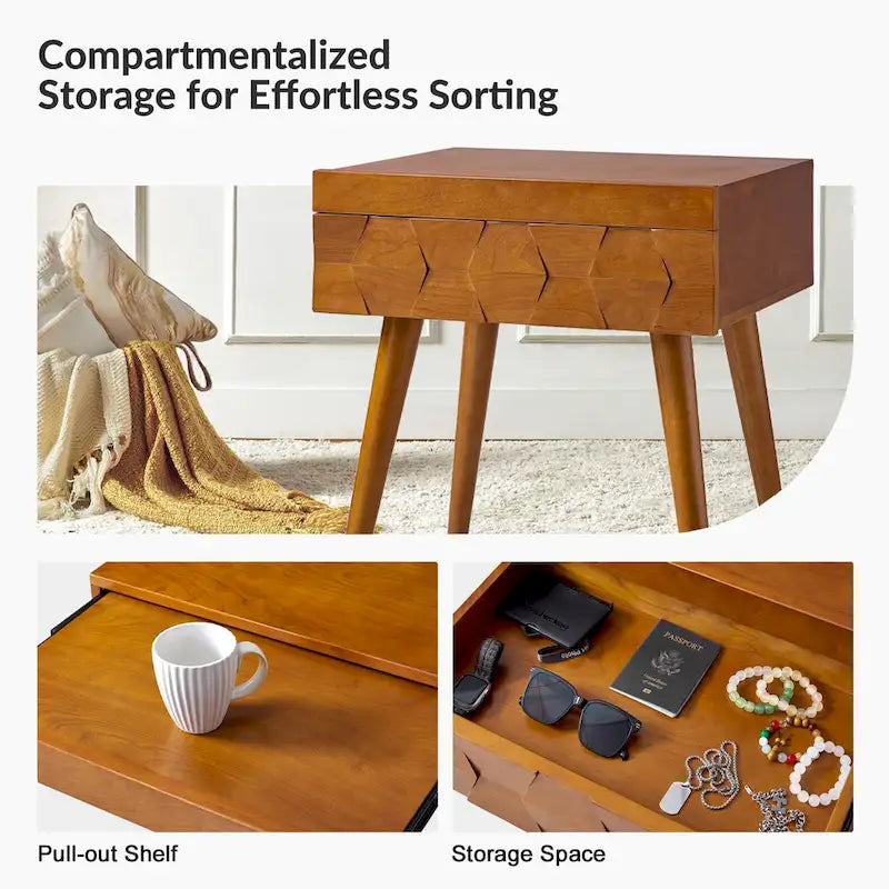 Mid-century modern style side table with charging function-12