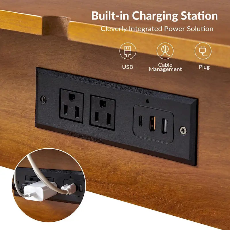 Mid-century modern style side table with charging function-13