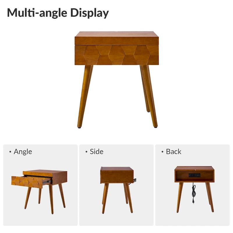 Mid-century modern style side table with charging function-15