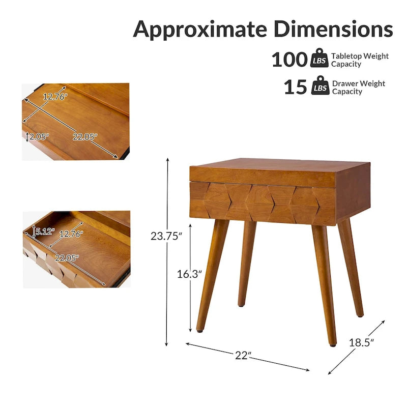 Mid-century modern style side table with charging function-16