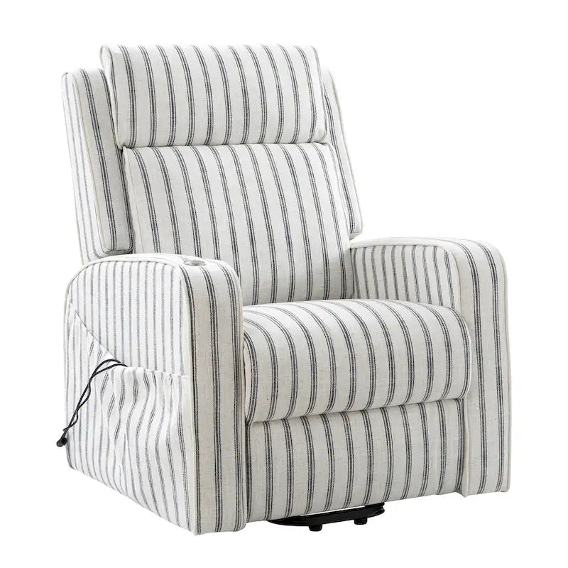 Modern electric reclining massage chair with heating function, charging capability, and solid wood tray.-4