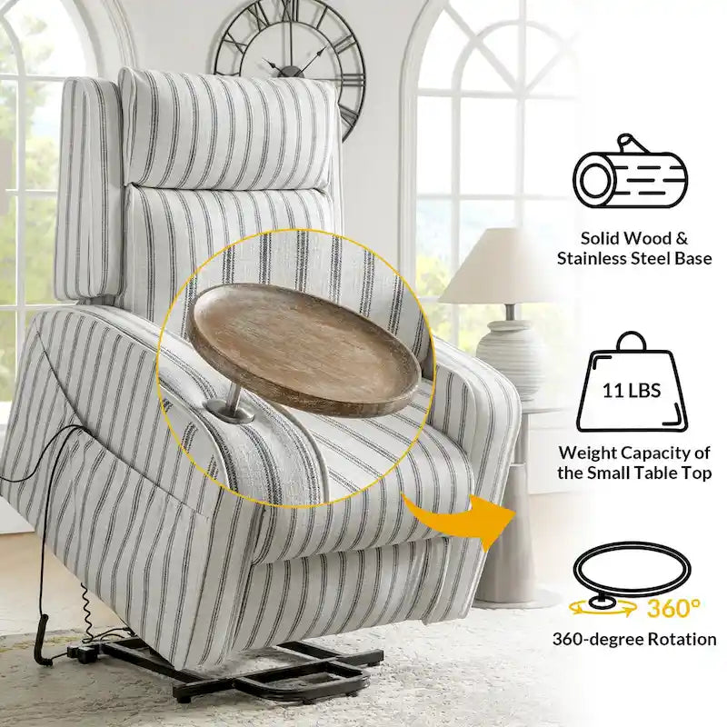 Modern electric reclining massage chair with heating function, charging capability, and solid wood tray.-7