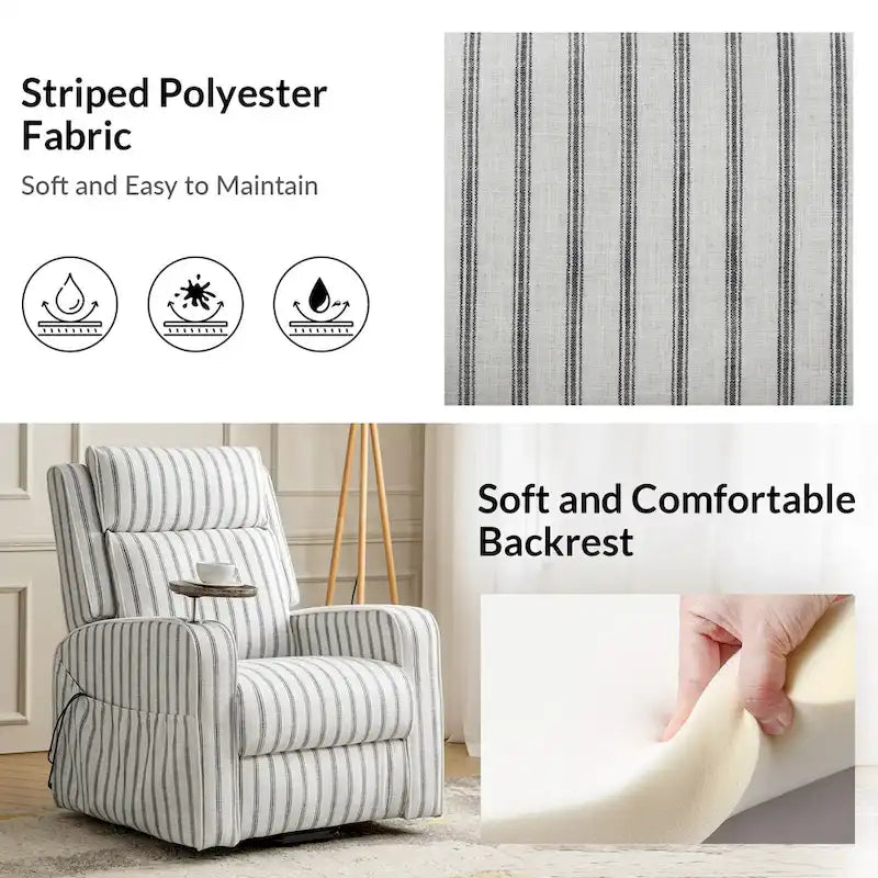 Modern electric reclining massage chair with heating function, charging capability, and solid wood tray.-10