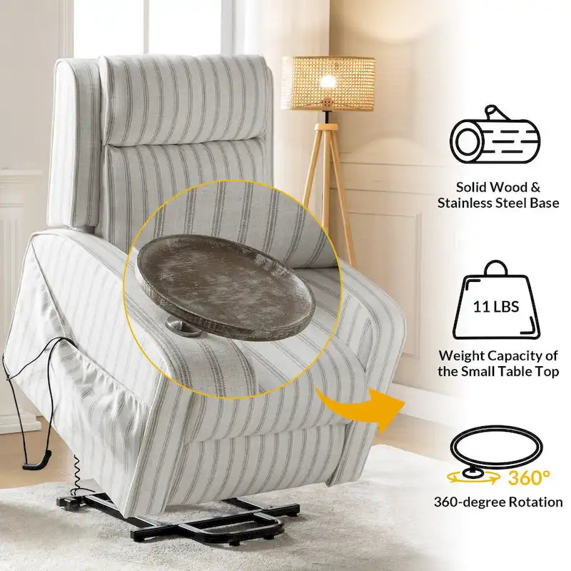 Modern electric reclining massage chair with heating function, charging capability, and solid wood tray.-13