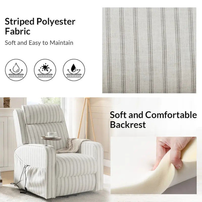 Modern electric reclining massage chair with heating function, charging capability, and solid wood tray.-16