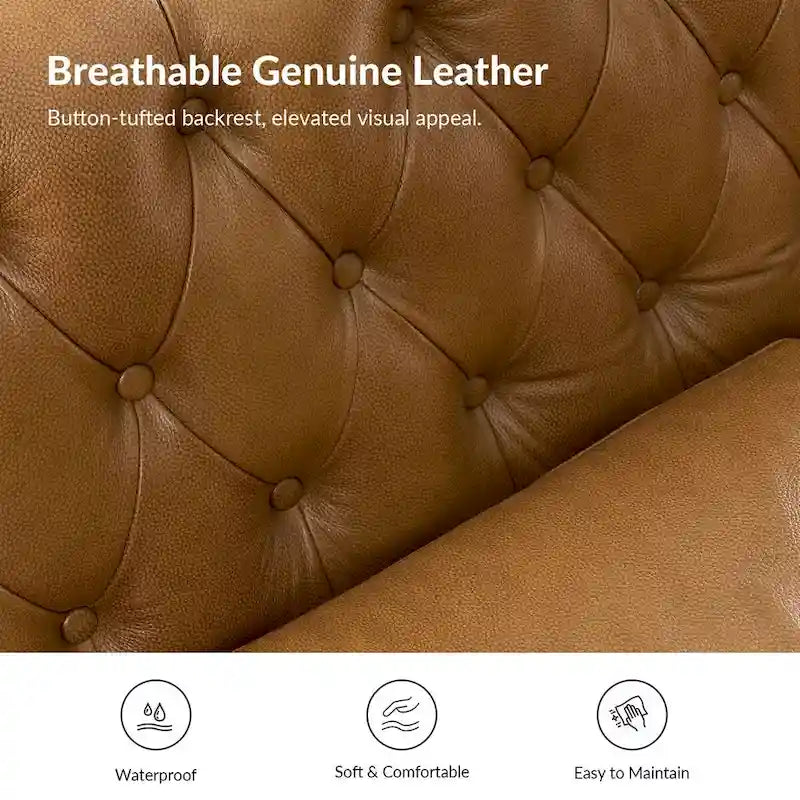 Brown Leather Tufted Chesterfield Sofa - 3 Seater-4