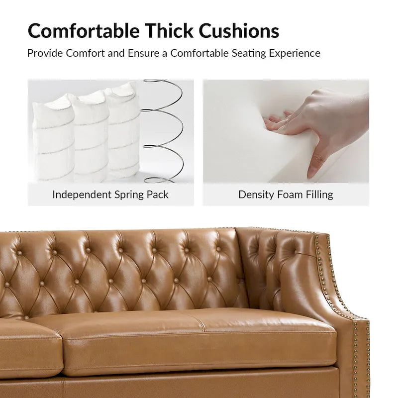 Brown Leather Tufted Chesterfield Sofa - 3 Seater-5