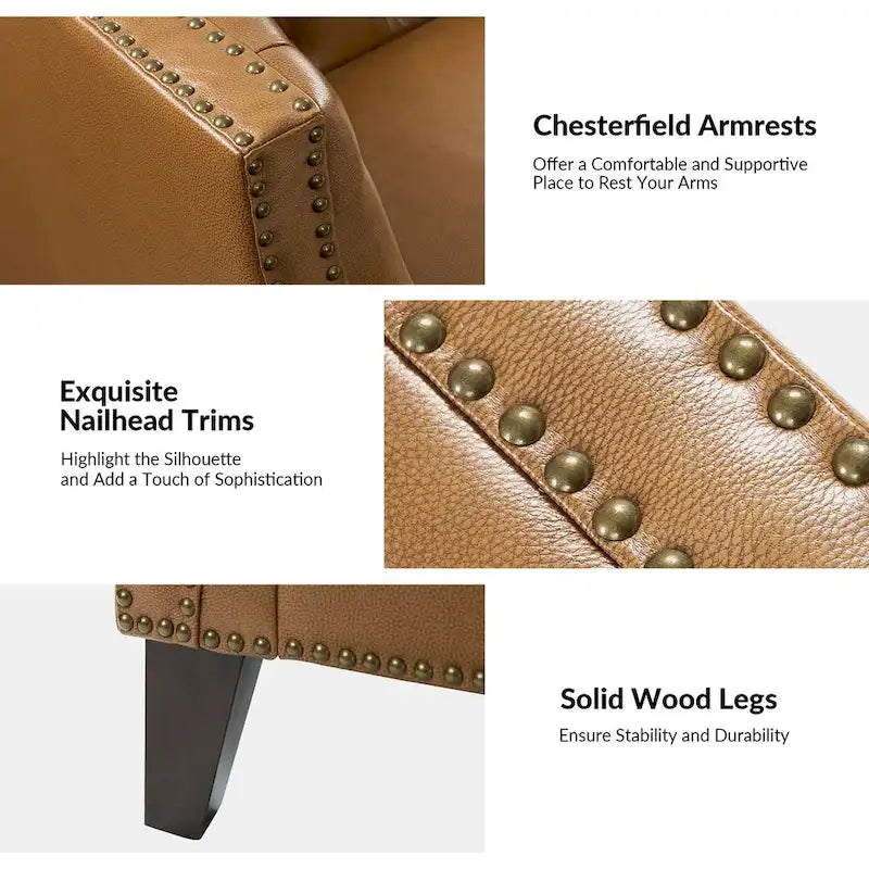 Brown Leather Tufted Chesterfield Sofa - 3 Seater-6