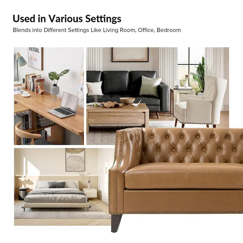 Brown Leather Tufted Chesterfield Sofa - 3 Seater-7